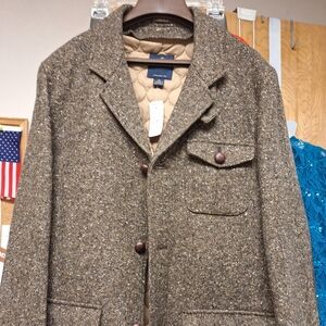Wool-Blend Quilted-Lined Men's Jacket - Brown Tweed